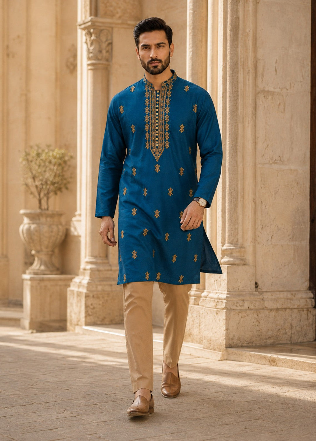 TGM Mens RTW Chikankari Chikankari Kurta Pajama Suit Aeron Blue Festive Collection