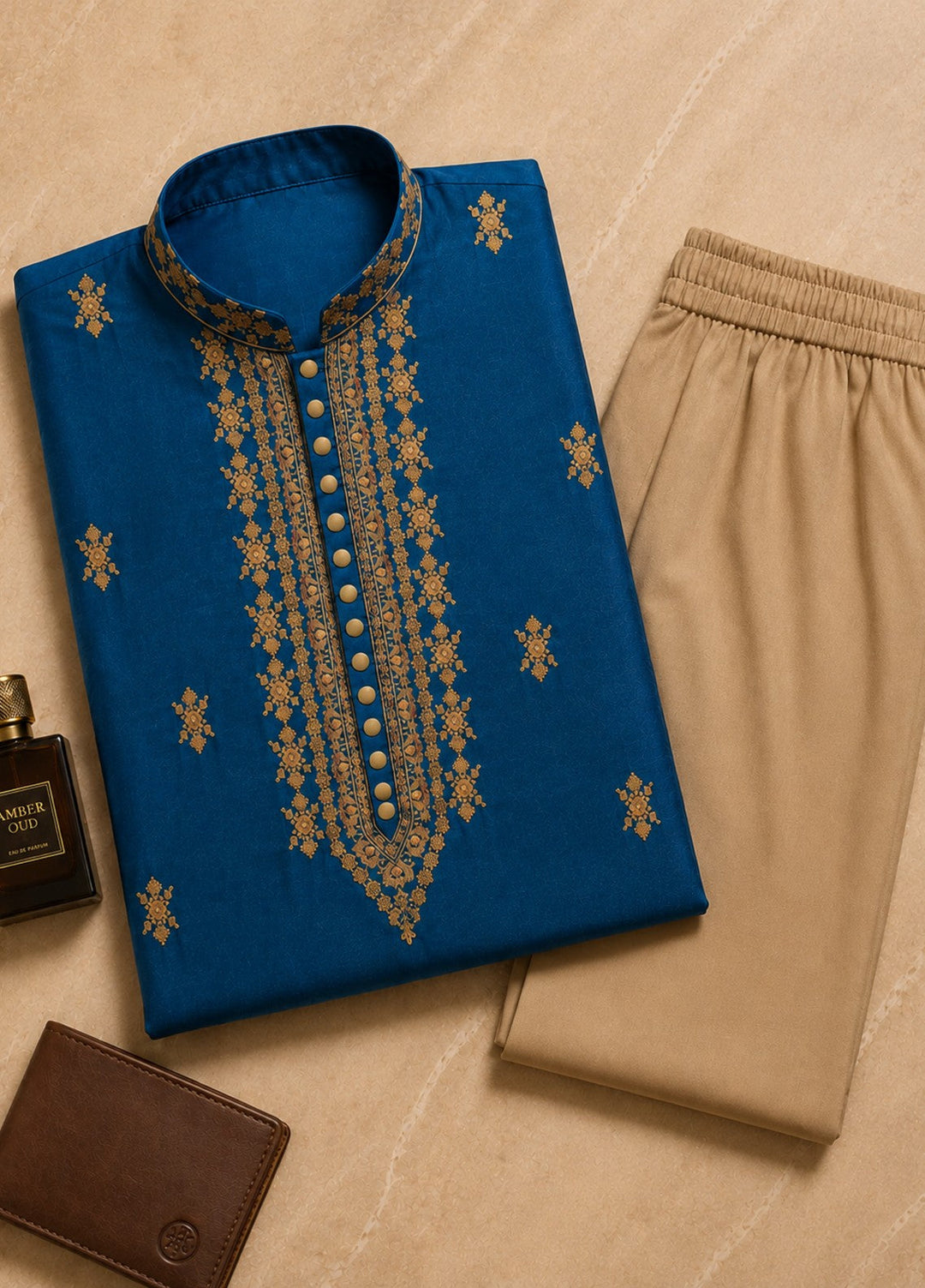 TGM Mens RTW Chikankari Chikankari Kurta Pajama Suit Aeron Blue Festive Collection