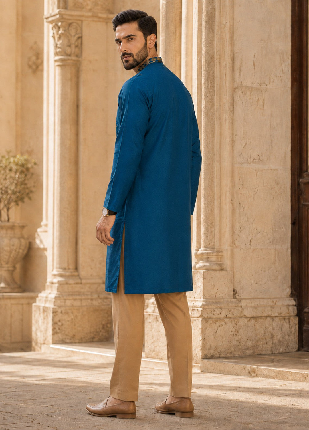 TGM Mens RTW Chikankari Chikankari Kurta Pajama Suit Aeron Blue Festive Collection