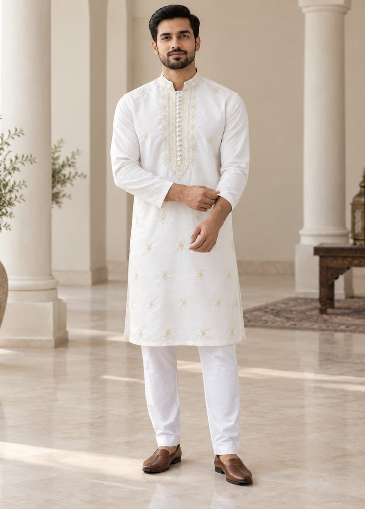 TGM Mens RTW Chikankari Chikankari Kurta Pajama Suit Aeron Pearl Festive Collection