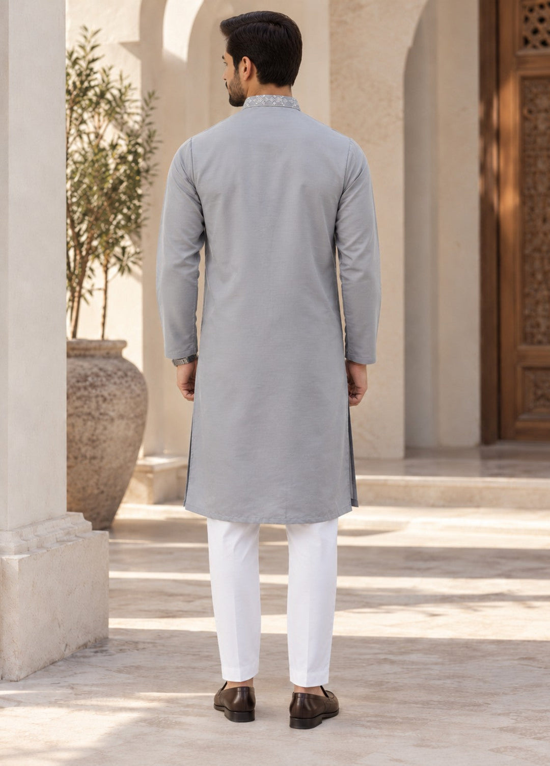 TGM Mens RTW Chikankari Chikankari Kurta Pajama Suit Aeron Grey Festive Collection