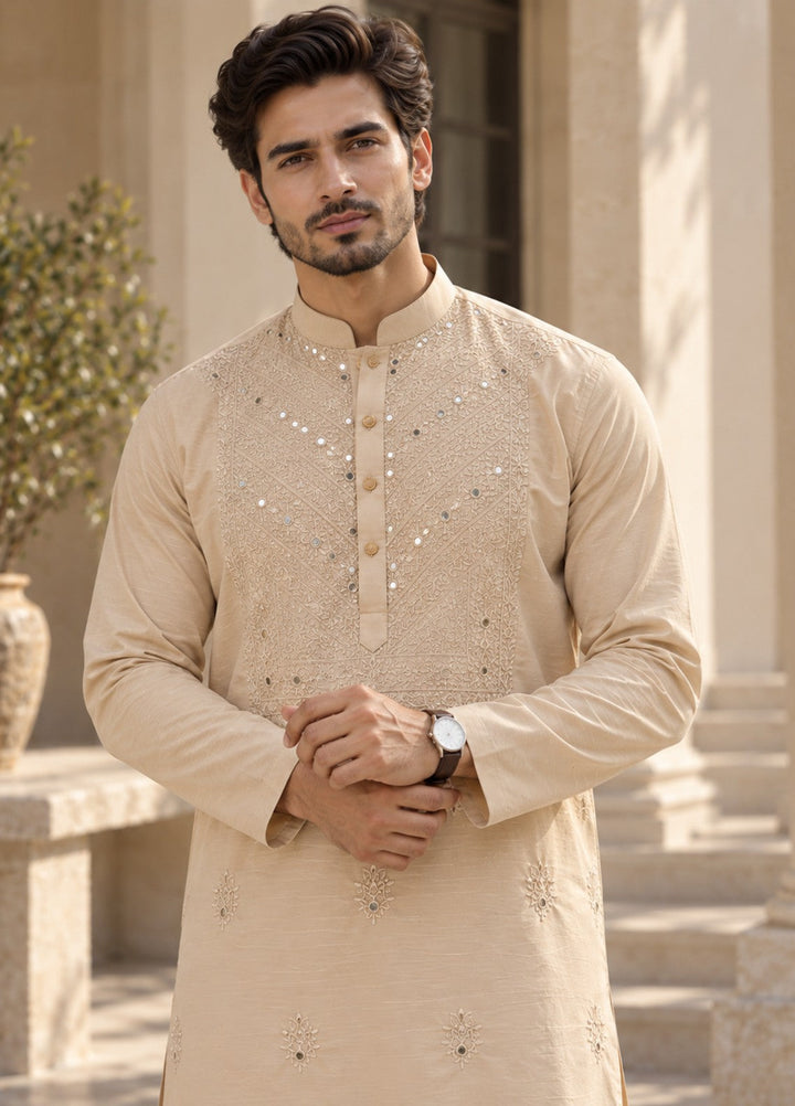 TGM Mens RTW Chikankari Chikankari Kurta Pajama Suit Vintage Cream Festive Collection