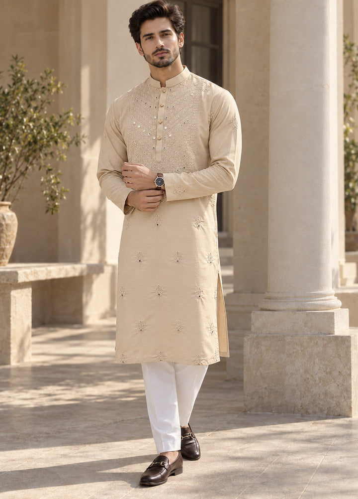 TGM Mens RTW Chikankari Chikankari Kurta Pajama Suit Vintage Cream Festive Collection