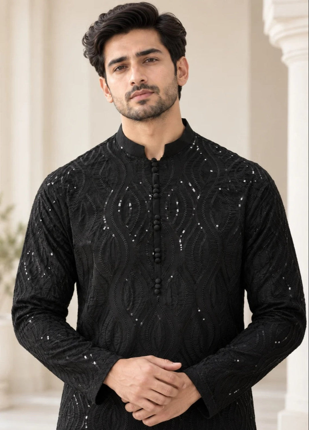TGM Mens RTW Chikankari Chikankari Kurta Pajama Suit Titan Black Festive Collection