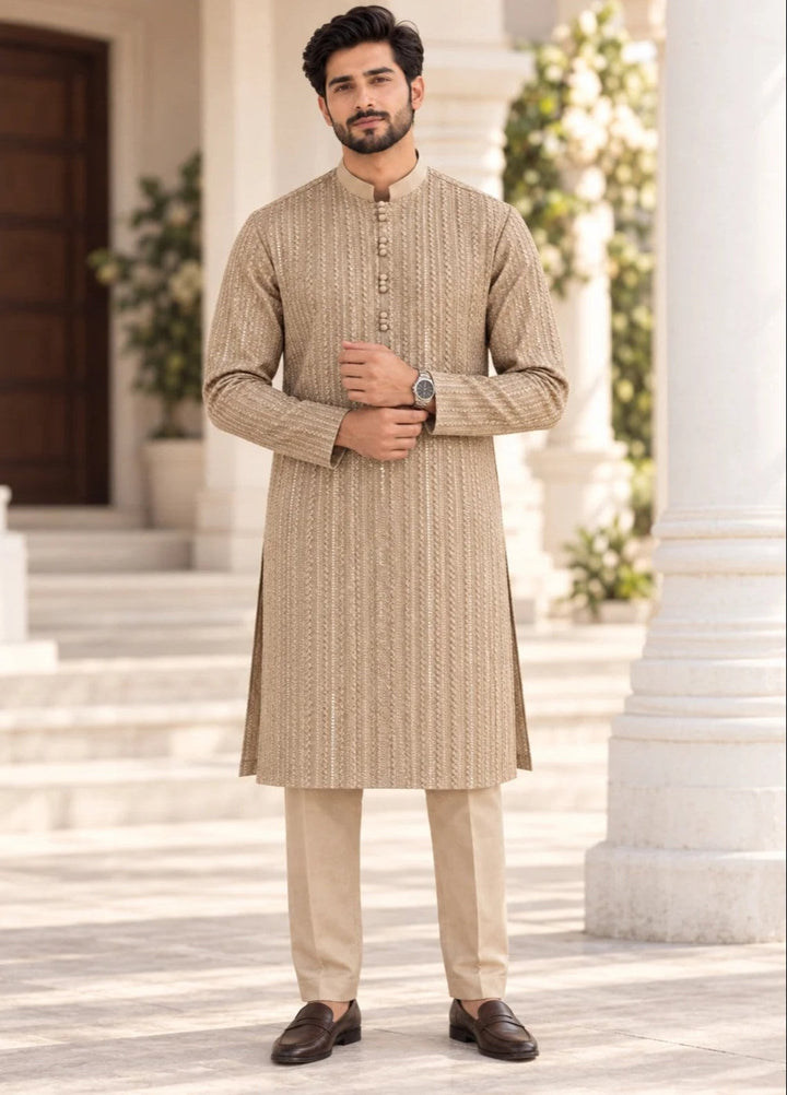 TGM Mens RTW Chikankari Chikankari Kurta Pajama Suit Titan Beige Festive Collection