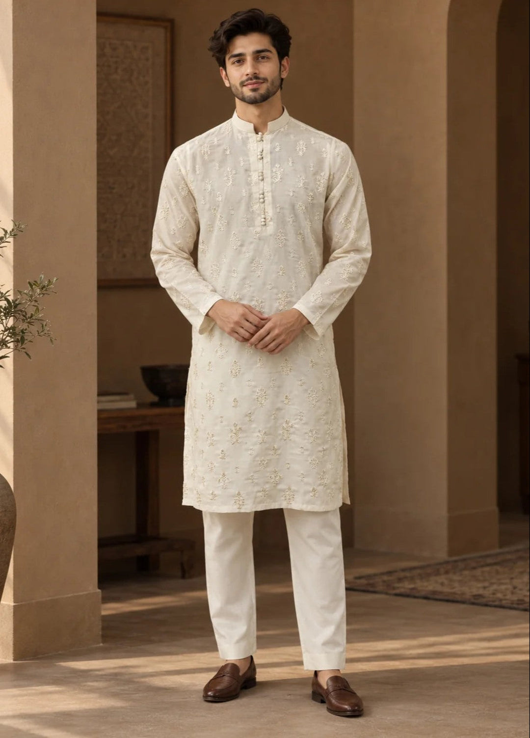 TGM Mens RTW Chikankari Chikankari Kurta Pajama Suit Titan Pearl Festive Collection