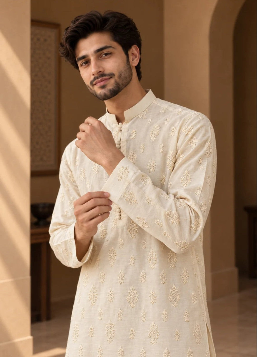TGM Mens RTW Chikankari Chikankari Kurta Pajama Suit Titan Pearl Festive Collection