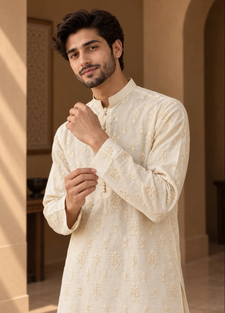 TGM Mens RTW Chikankari Chikankari Kurta Pajama Suit Titan Pearl Festive Collection