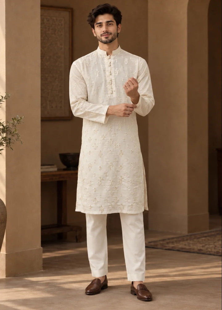 TGM Mens RTW Chikankari Chikankari Kurta Pajama Suit Titan Pearl Festive Collection