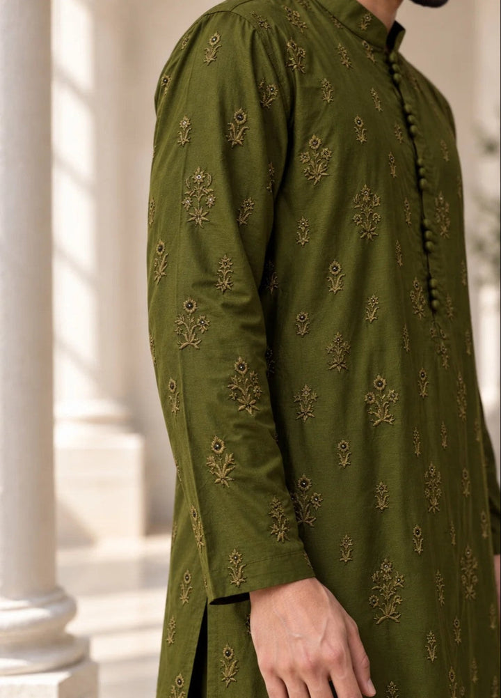 TGM Mens RTW Chikankari Chikankari Kurta Pajama Suit Titan Olive Festive Collection