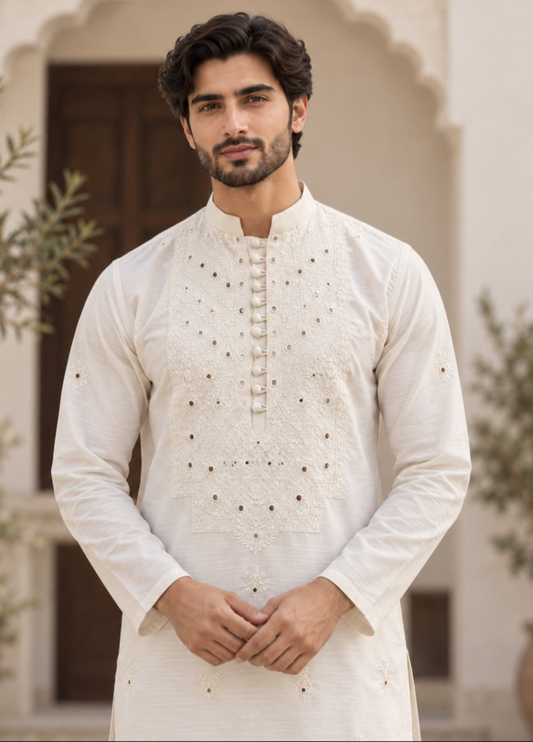TGM Mens RTW Chikankari Chikankari Kurta Pajama Suit White Prism Festive Collection