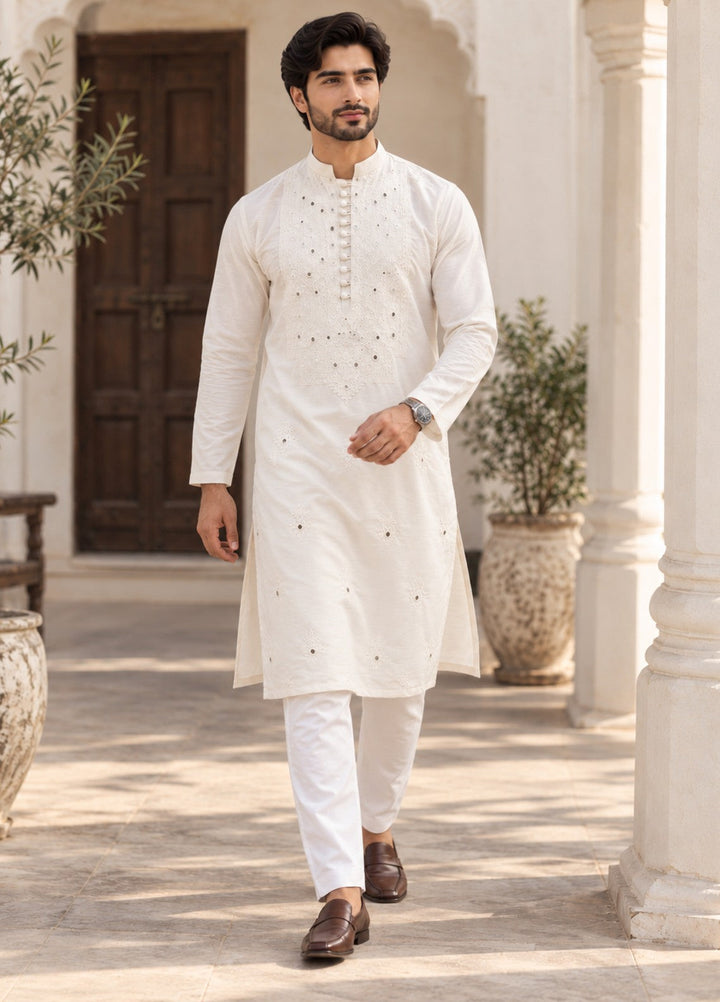 TGM Mens RTW Chikankari Chikankari Kurta Pajama Suit White Prism Festive Collection