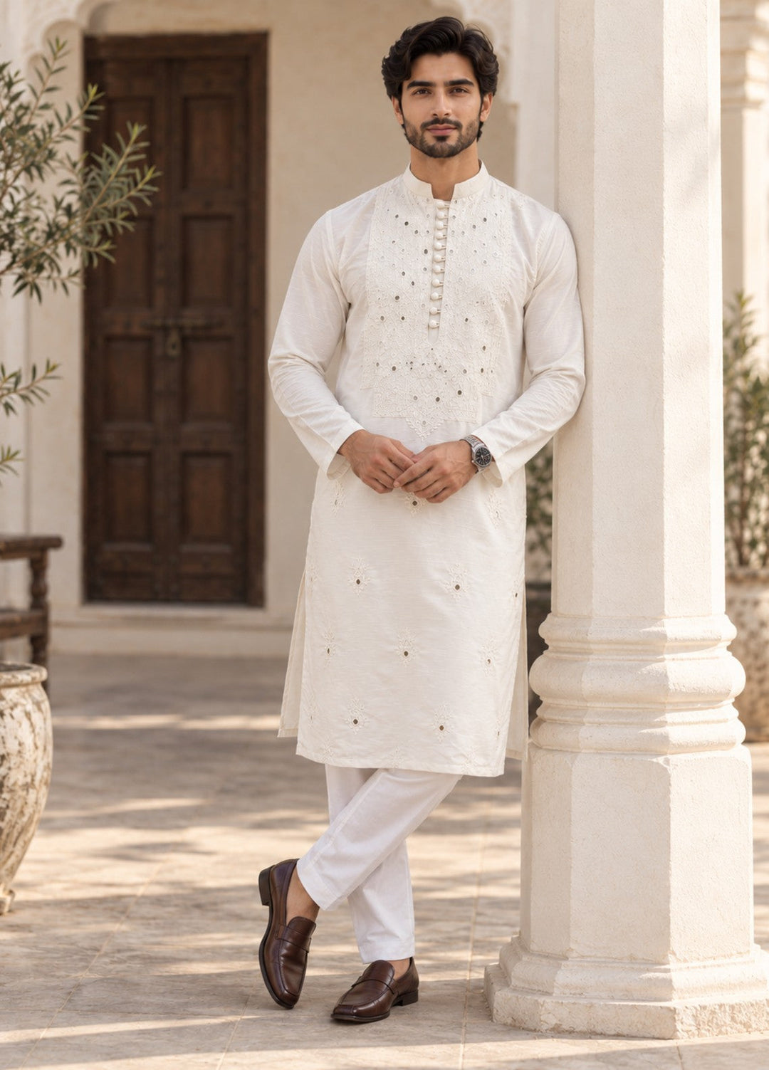 TGM Mens RTW Chikankari Chikankari Kurta Pajama Suit White Prism Festive Collection