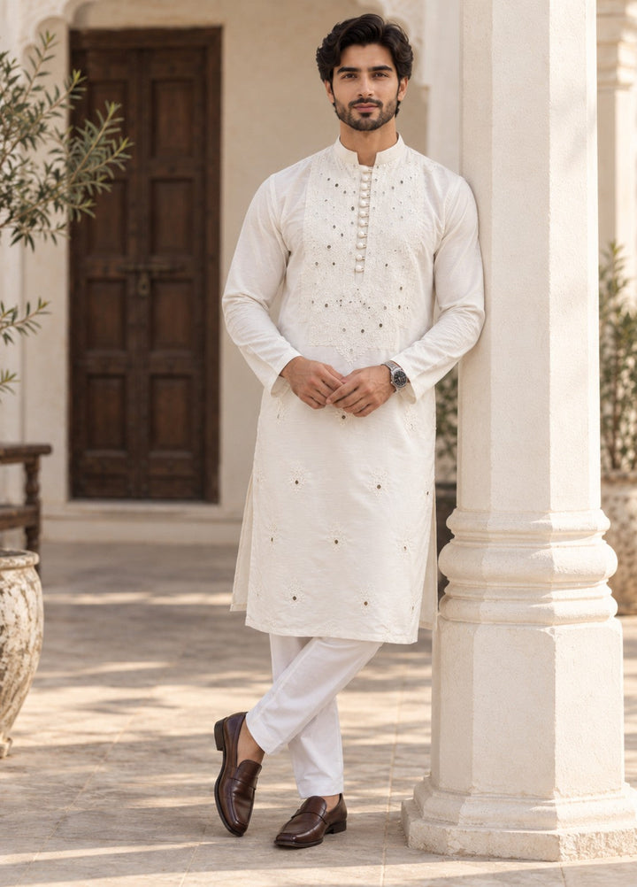 TGM Mens RTW Chikankari Chikankari Kurta Pajama Suit White Prism Festive Collection