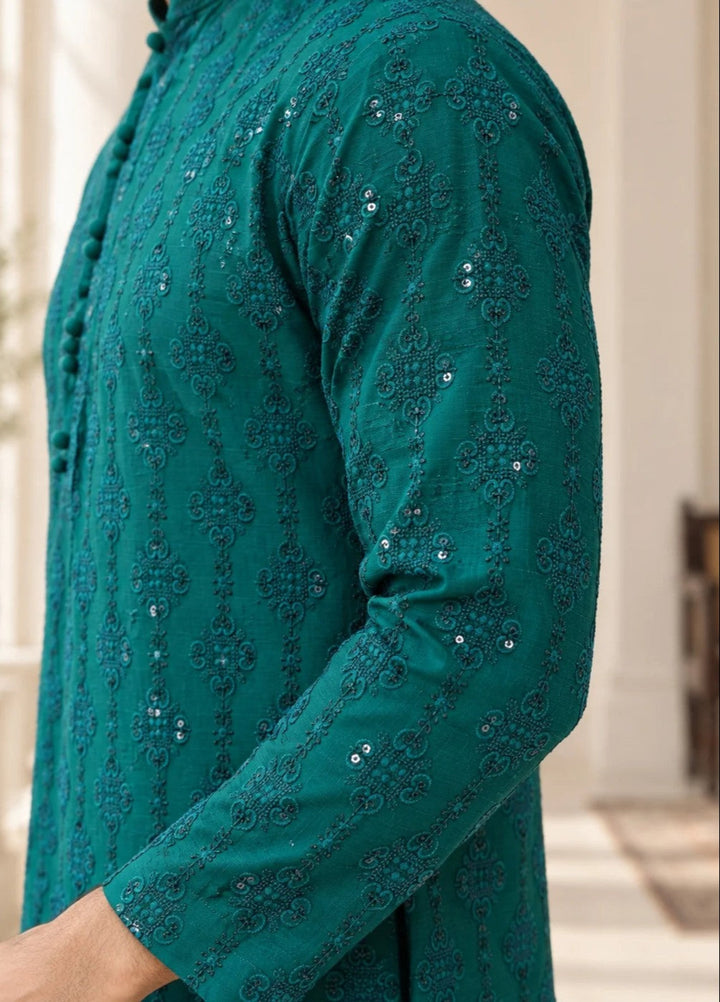 TGM Mens RTW Chikankari Chikankari Kurta Pajama Suit Titan Turquoise Festive Collection