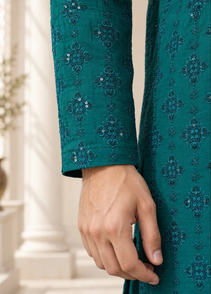 TGM Mens RTW Chikankari Chikankari Kurta Pajama Suit Titan Turquoise Festive Collection