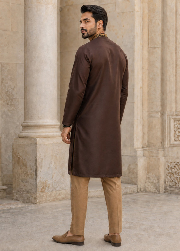 TGM Mens RTW Chikankari Chikankari Kurta Pajama Suit Aeron Brown Festive Collection
