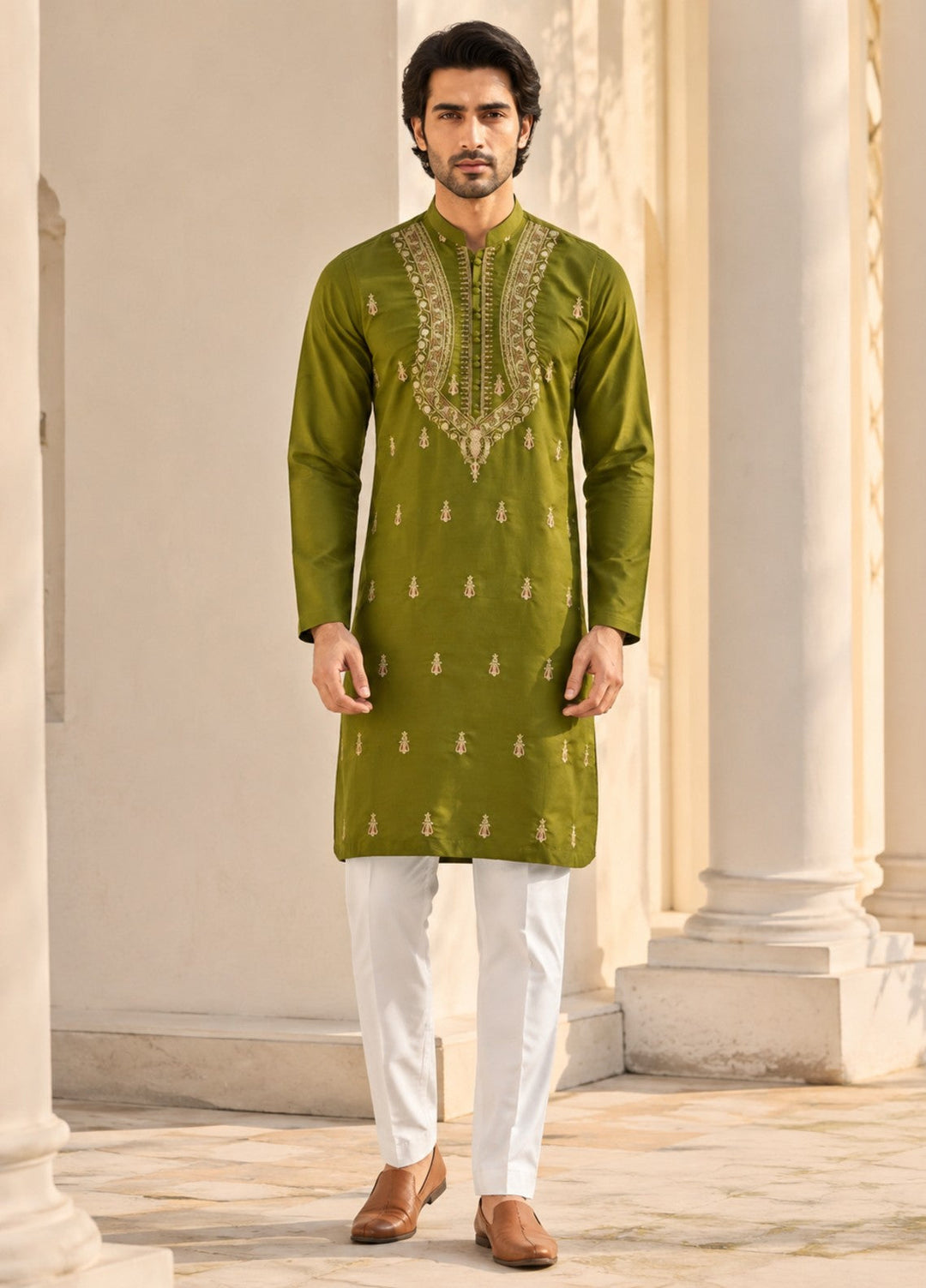TGM Mens RTW Chikankari Chikankari Kurta Pajama Suit Vian Green Festive Collection