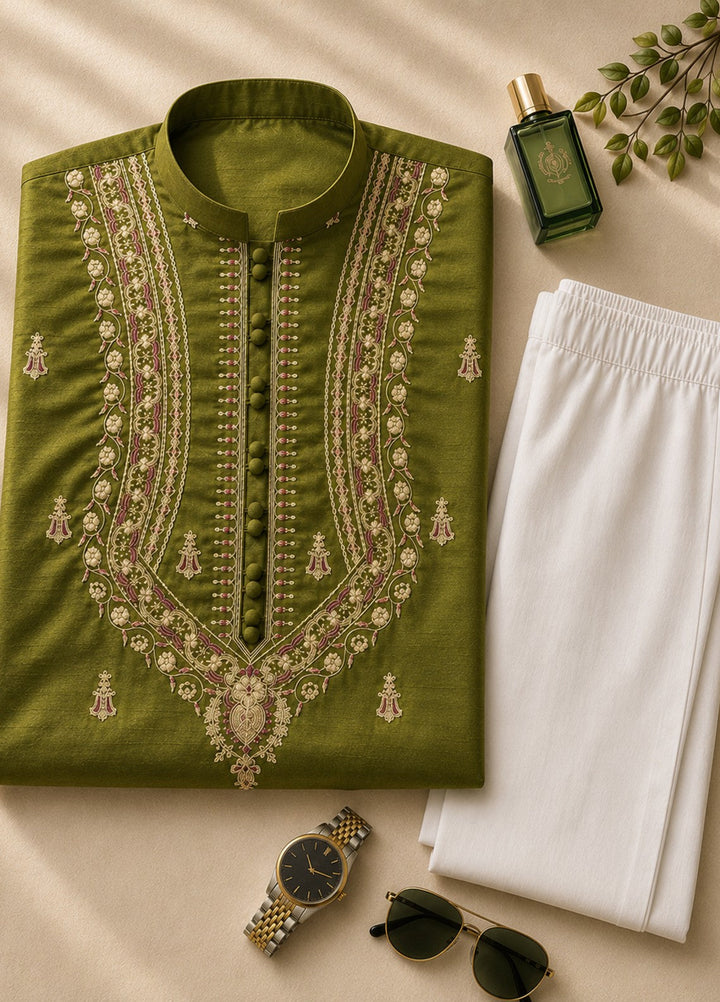 TGM Mens RTW Chikankari Chikankari Kurta Pajama Suit Vian Green Festive Collection