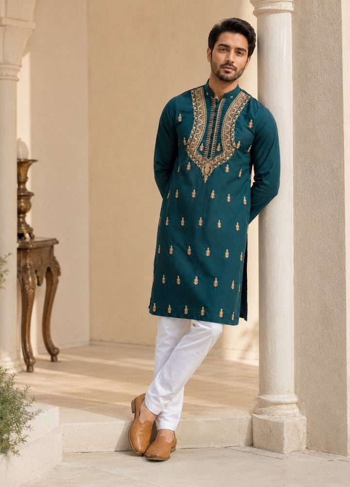 TGM Mens RTW Chikankari Chikankari Kurta Pajama Suit Vian Teal Festive Collection