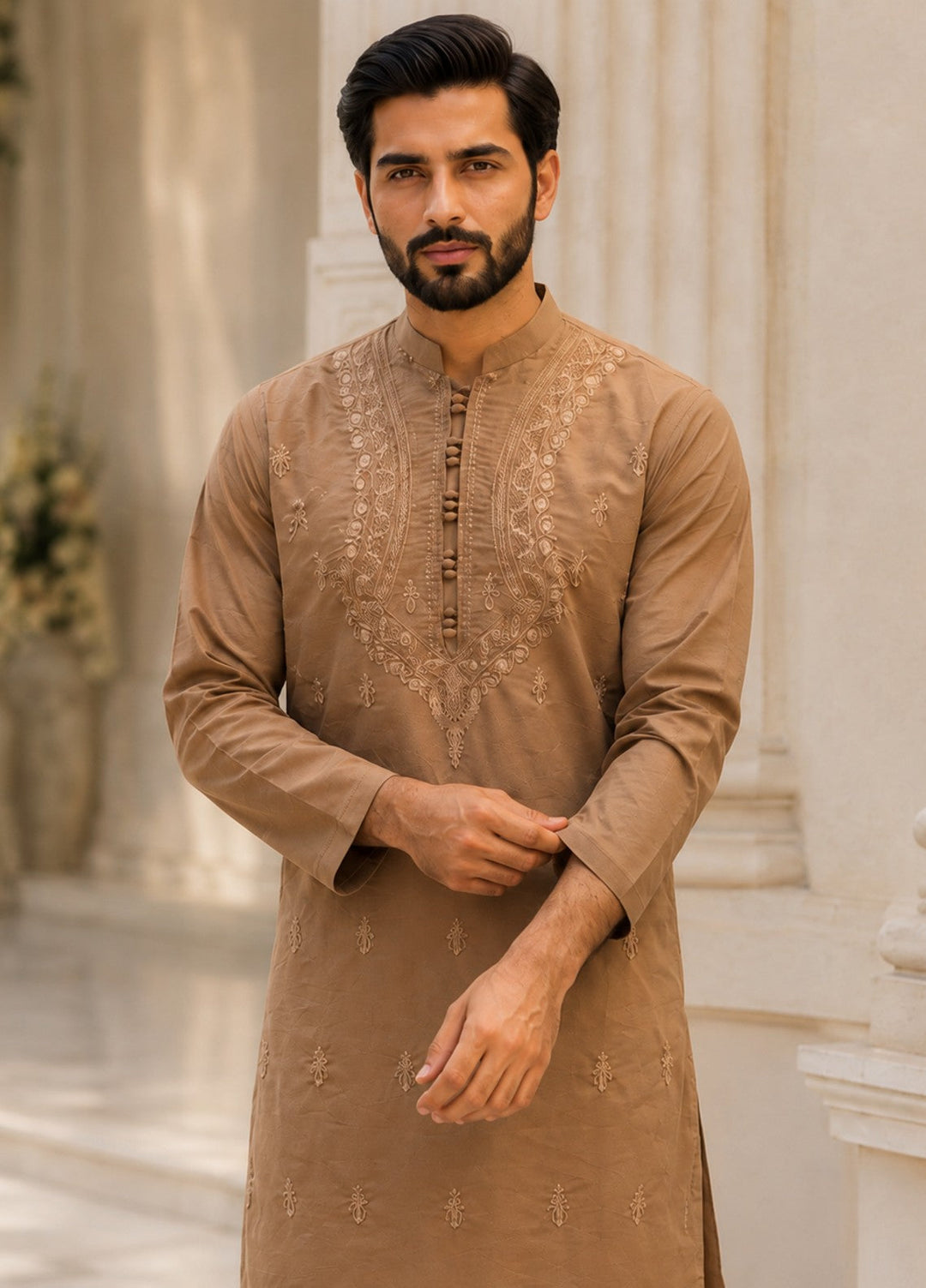 TGM Mens RTW Chikankari Chikankari Kurta Pajama Suit Vian Beige Festive Collection
