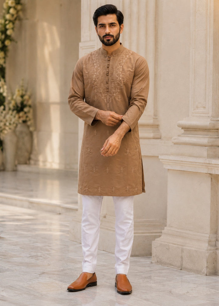 TGM Mens RTW Chikankari Chikankari Kurta Pajama Suit Vian Beige Festive Collection