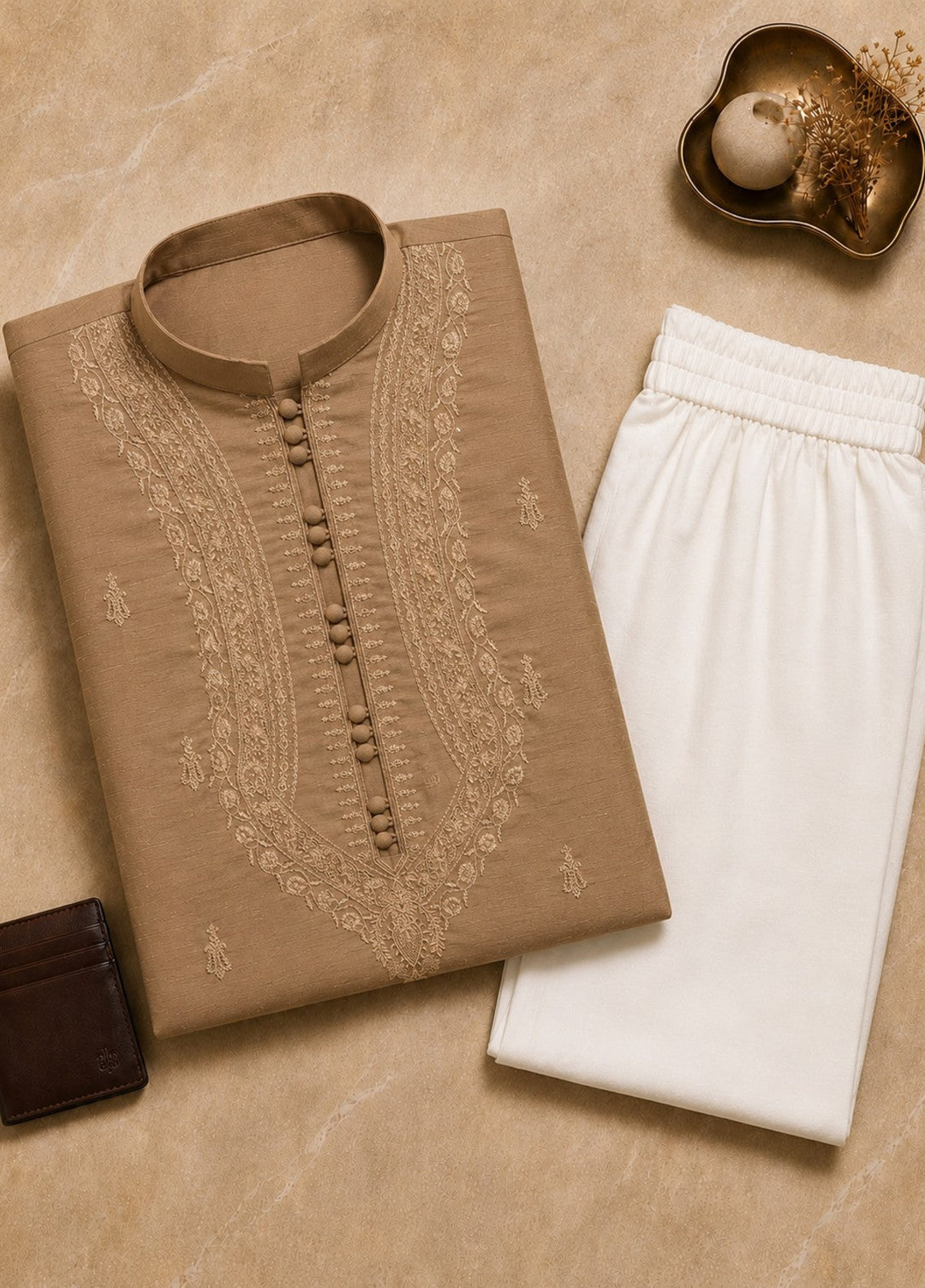 TGM Mens RTW Chikankari Chikankari Kurta Pajama Suit Vian Beige Festive Collection