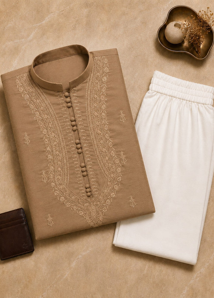 TGM Mens RTW Chikankari Chikankari Kurta Pajama Suit Vian Beige Festive Collection