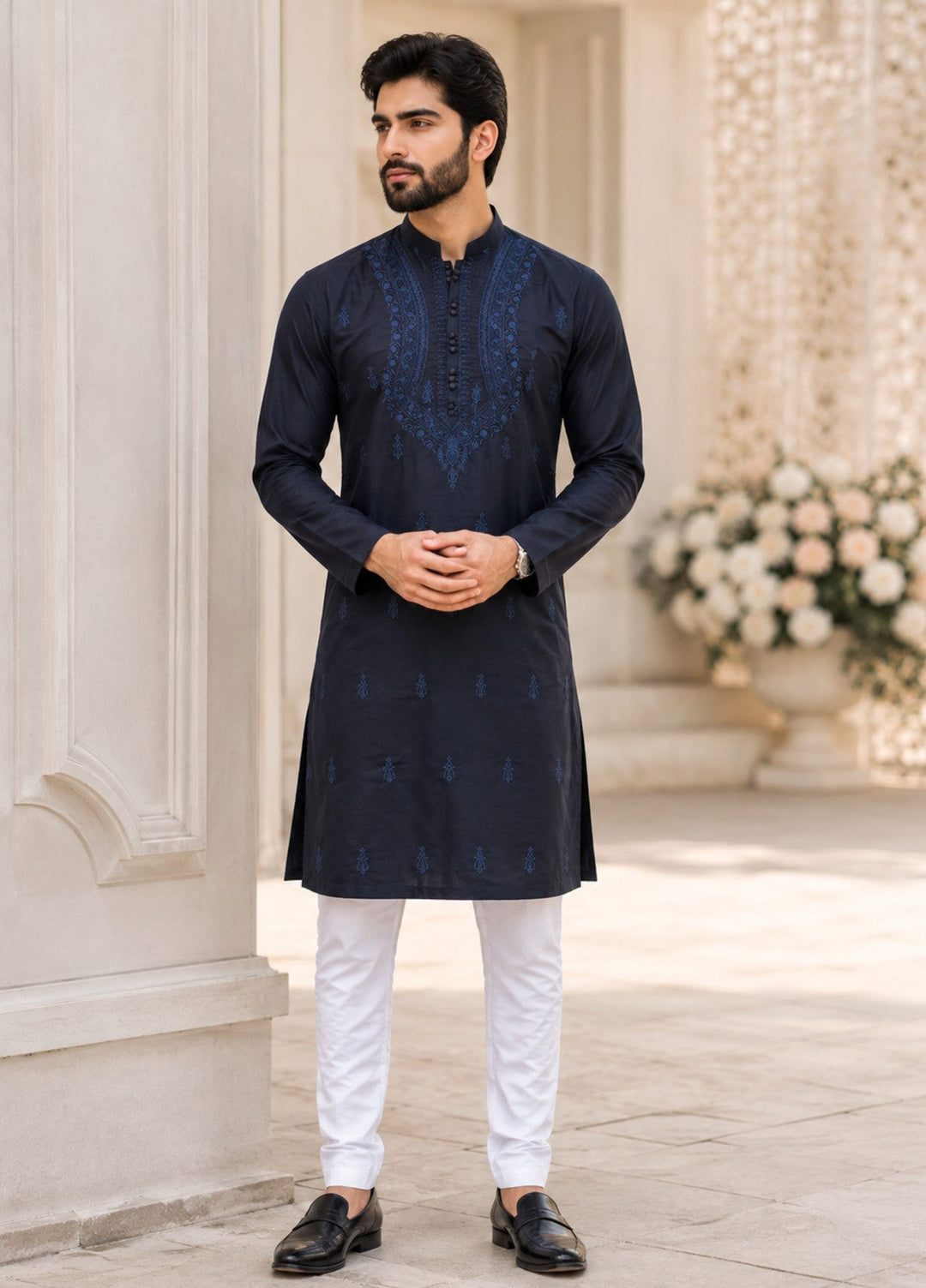 TGM Mens RTW Chikankari Chikankari Kurta Pajama Suit Vian Blue Festive Collection
