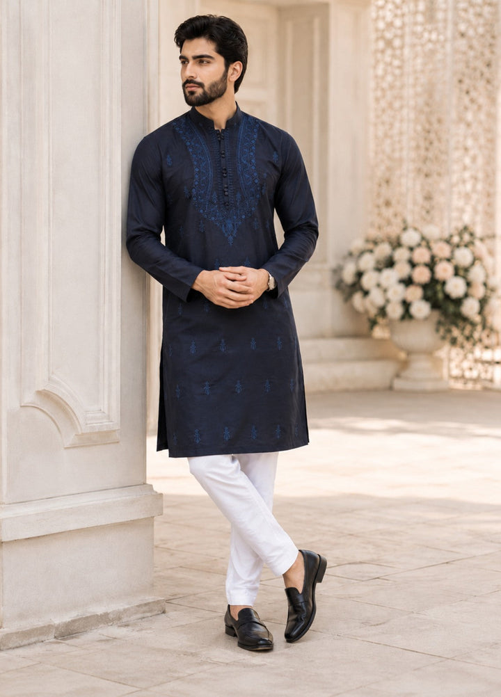 TGM Mens RTW Chikankari Chikankari Kurta Pajama Suit Vian Blue Festive Collection