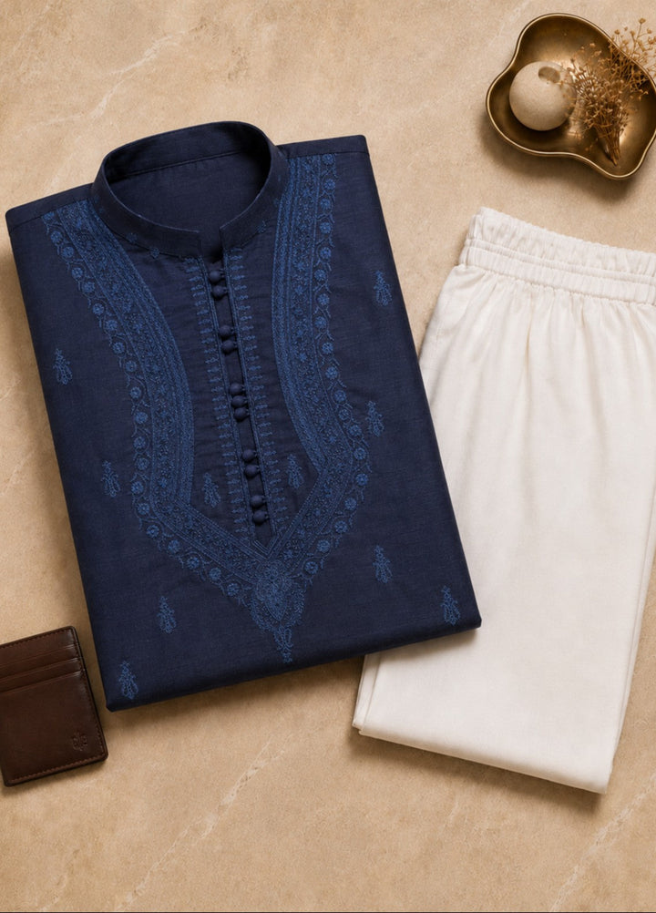 TGM Mens RTW Chikankari Chikankari Kurta Pajama Suit Vian Blue Festive Collection