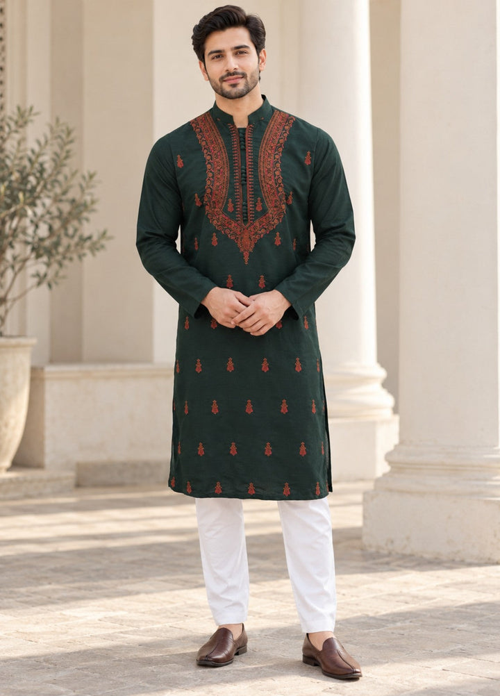 TGM Mens RTW Chikankari Chikankari Kurta Pajama Suit Vian Forest Festive Collection
