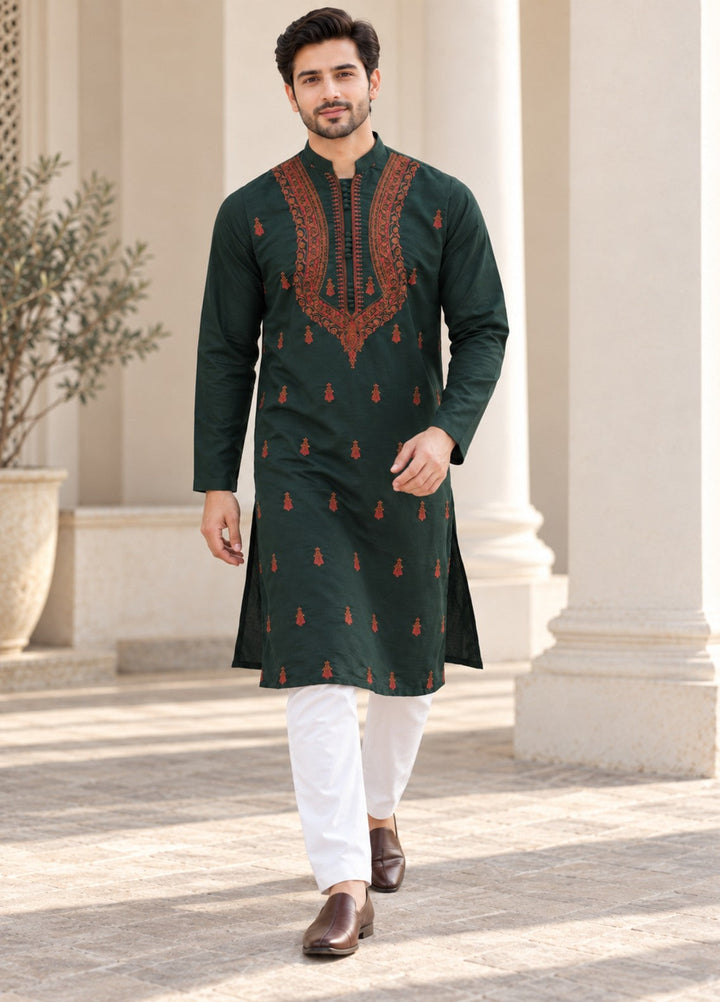 TGM Mens RTW Chikankari Chikankari Kurta Pajama Suit Vian Forest Festive Collection