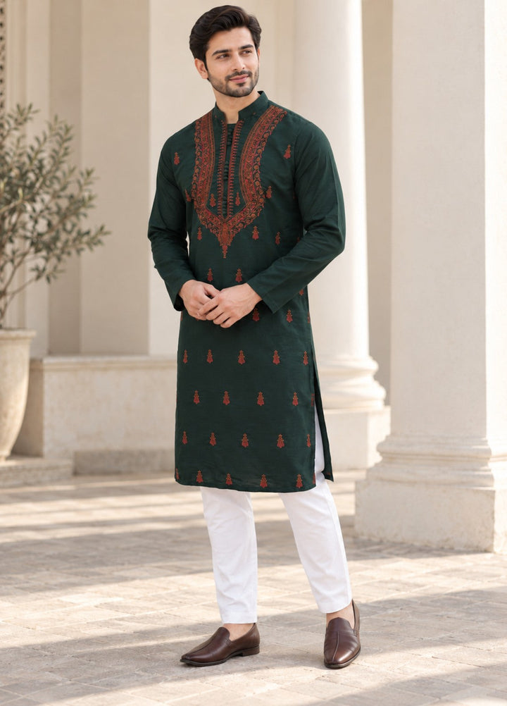 TGM Mens RTW Chikankari Chikankari Kurta Pajama Suit Vian Forest Festive Collection