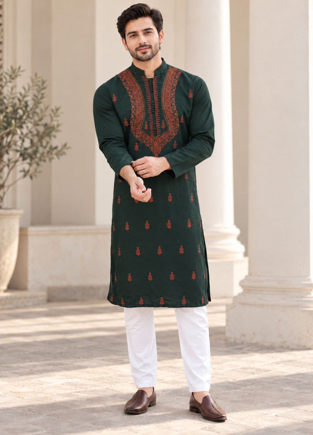 TGM Mens RTW Chikankari Chikankari Kurta Pajama Suit Vian Forest Festive Collection