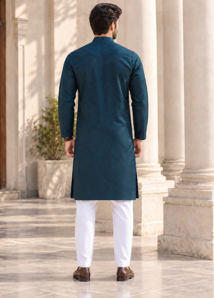 TGM Mens RTW Chikankari Chikankari Kurta Pajama Suit Vian Deep Teal Festive Collection