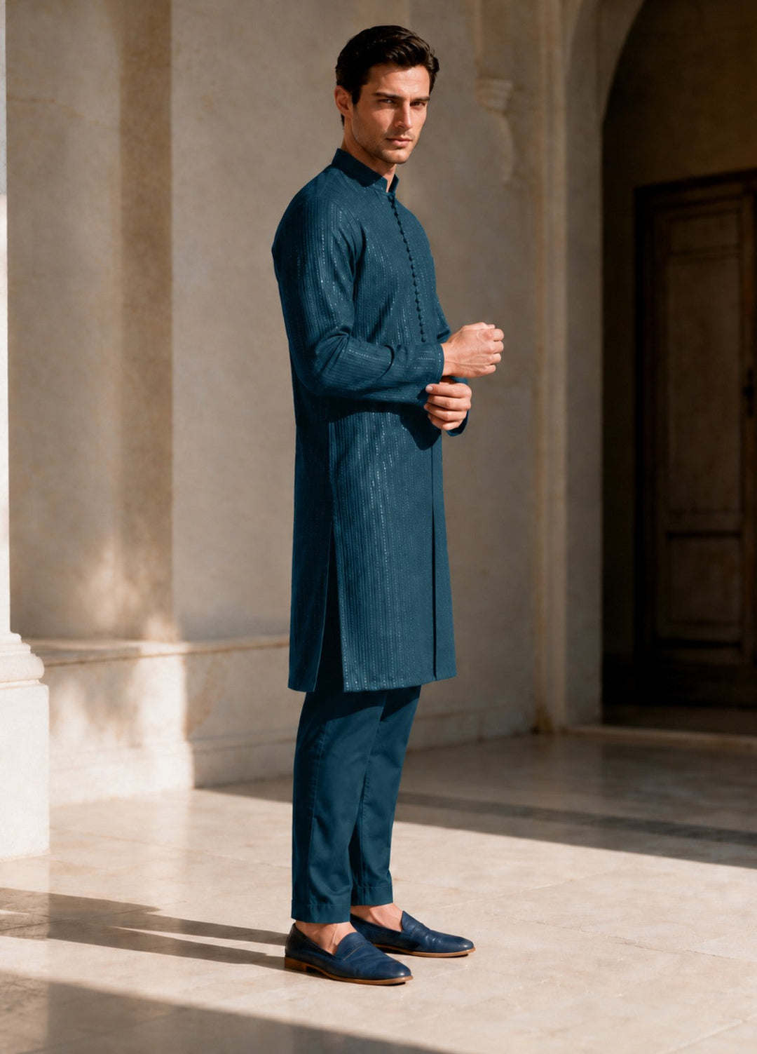 TGM Mens RTW Chikankari Chikankari Kurta Pajama Suit Royan Teal Festive Collection