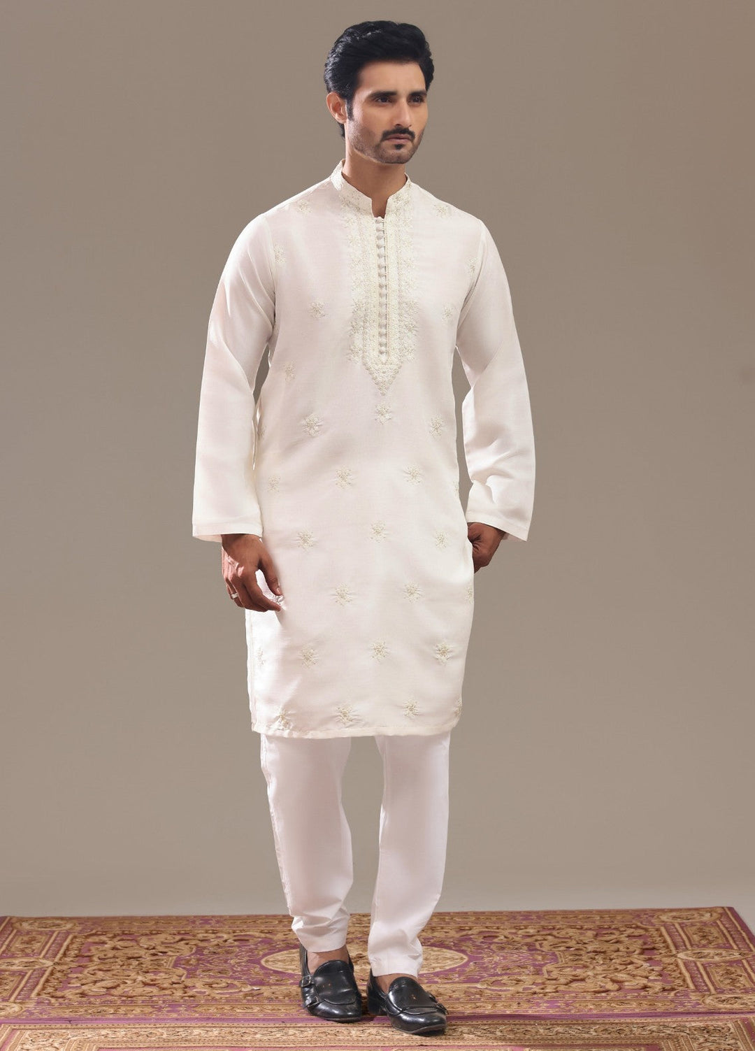 TGM Mens RTW Chikankari Chikankari Kurta Pajama Suit Aeron White Festive Collection