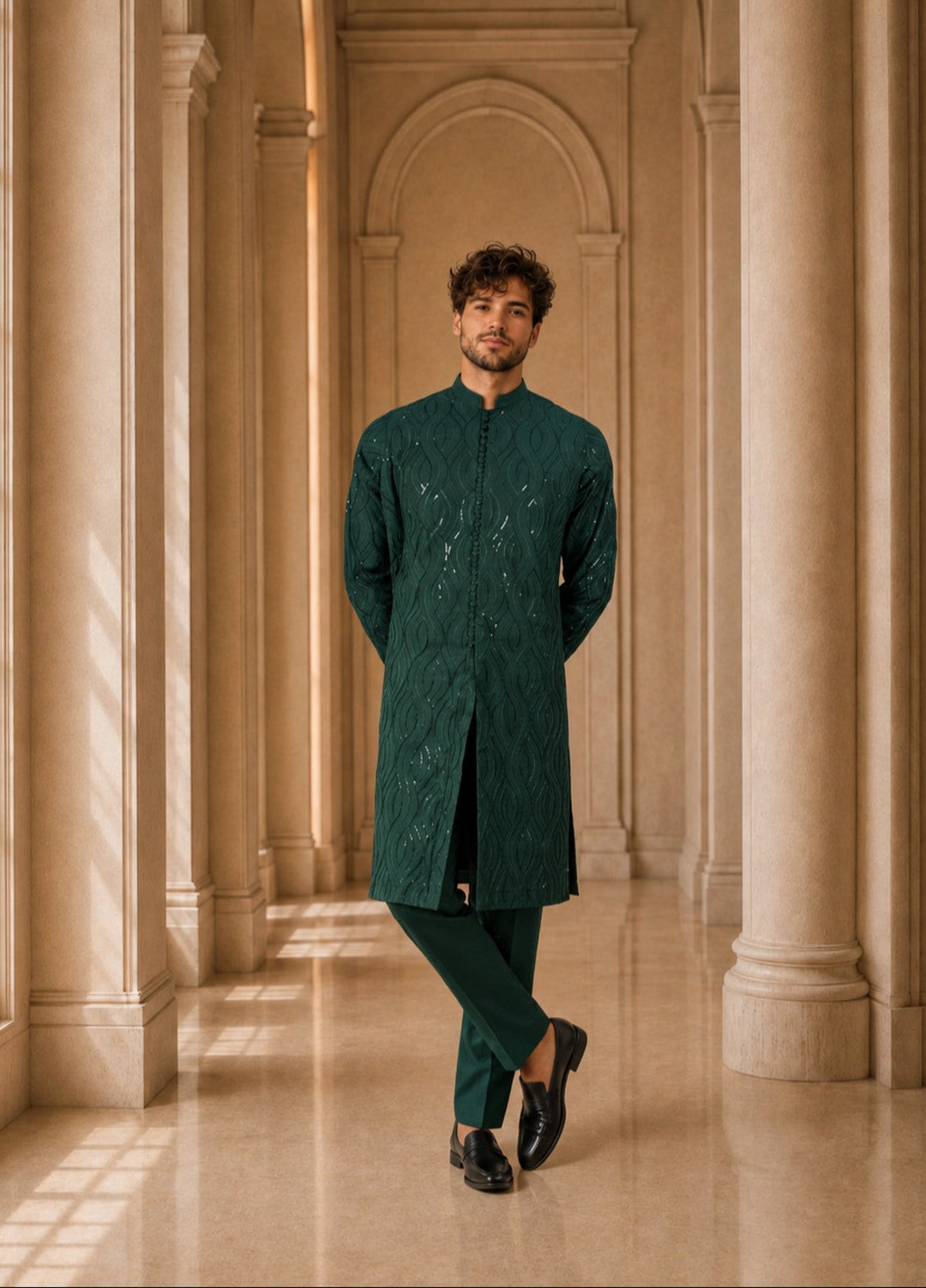 TGM Mens RTW Chikankari Chikankari Kurta Pajama Suit Royan Green Festive Collection