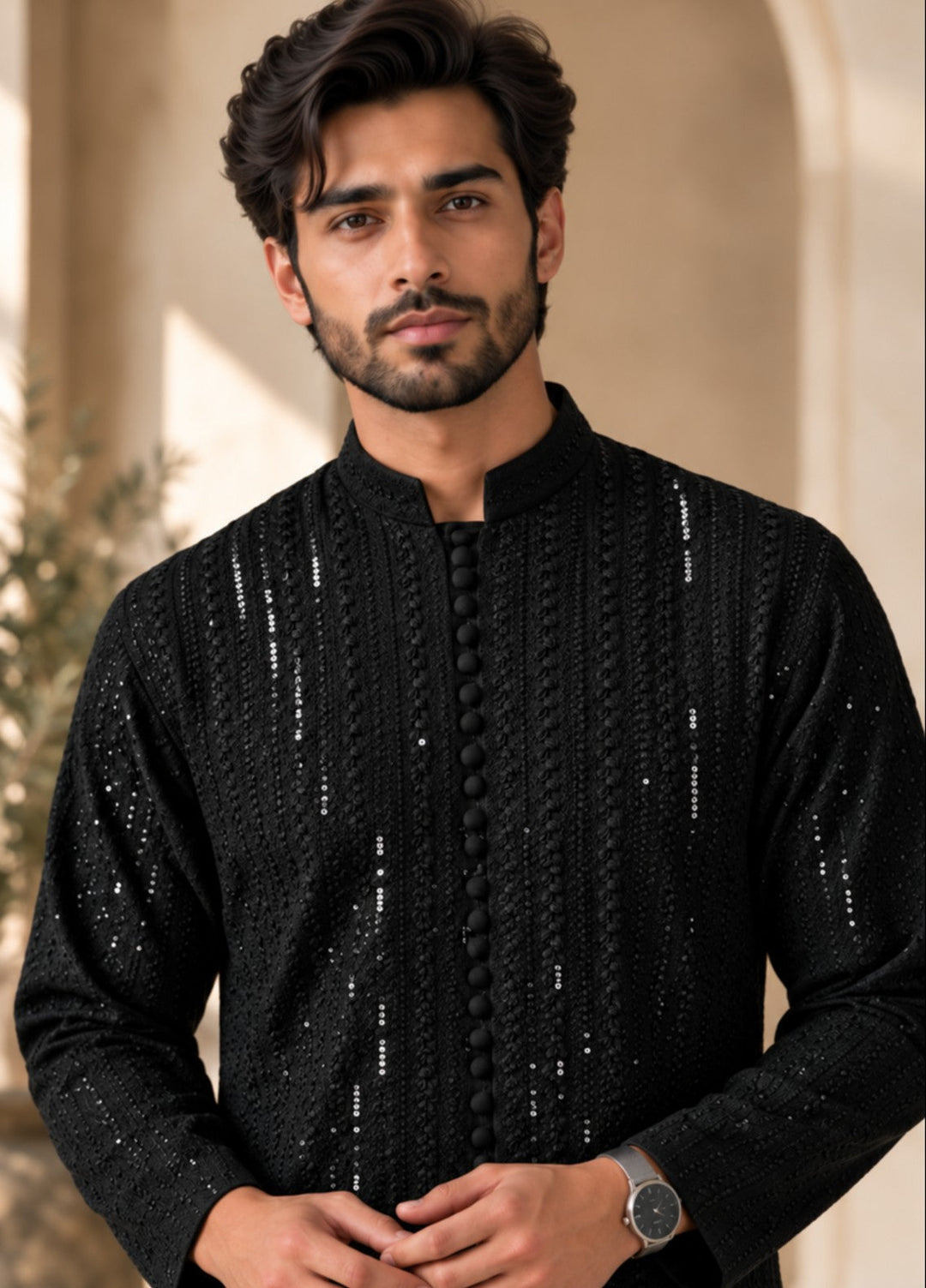TGM Mens RTW Chikankari Chikankari Kurta Pajama Suit Royan Black Festive Collection