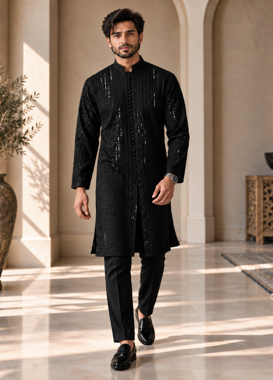 TGM Mens RTW Chikankari Chikankari Kurta Pajama Suit Royan Black Festive Collection