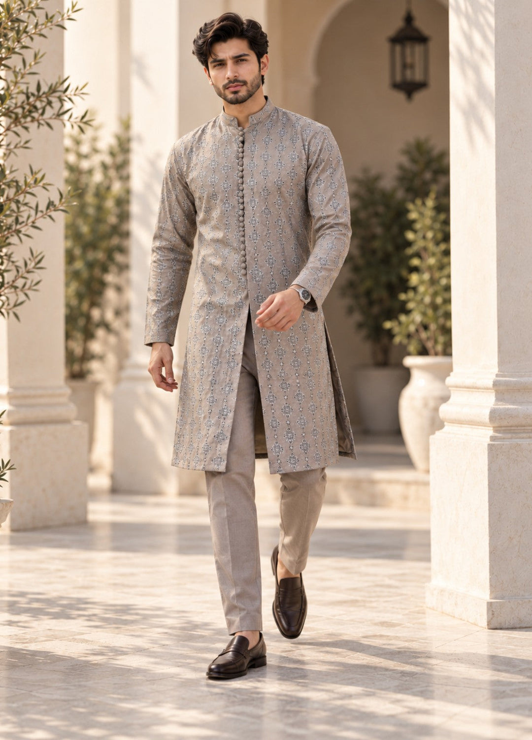 TGM Mens RTW Chikankari Chikankari Kurta Pajama Suit Royan Grey Festive Collection
