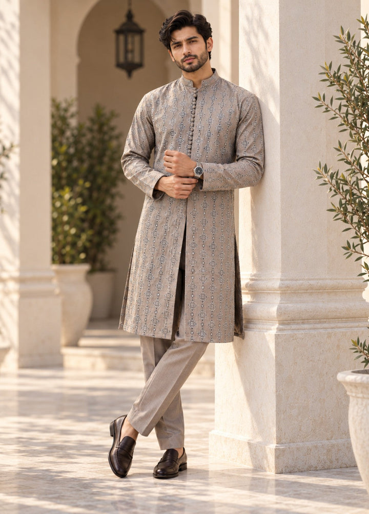 TGM Mens RTW Chikankari Chikankari Kurta Pajama Suit Royan Grey Festive Collection