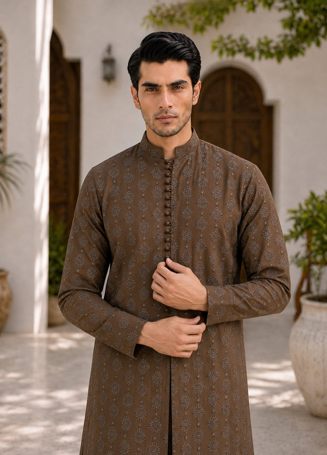 TGM Mens RTW Chikankari Chikankari Kurta Pajama Suit Royan Brown Festive Collection