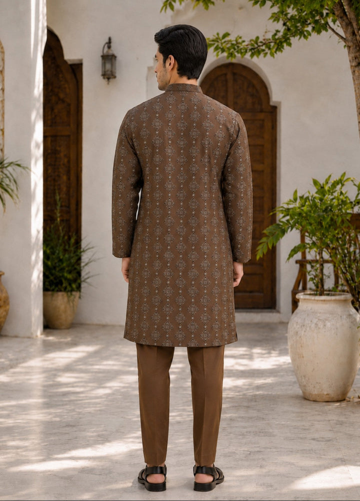 TGM Mens RTW Chikankari Chikankari Kurta Pajama Suit Royan Brown Festive Collection