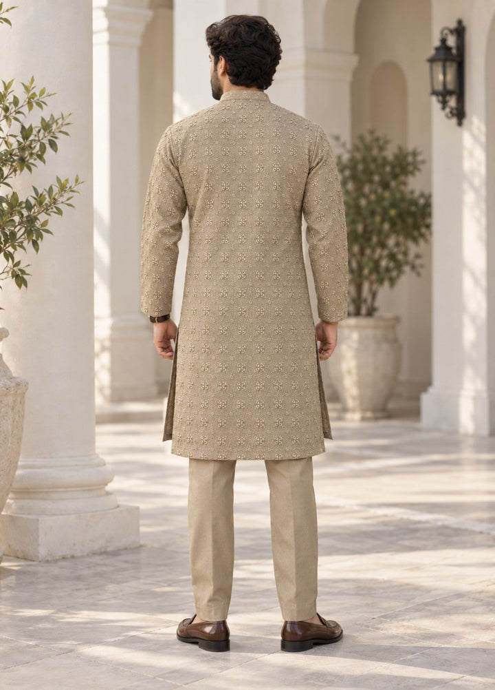 TGM Mens RTW Chikankari Chikankari Kurta Pajama Suit Royan Beige Festive Collection