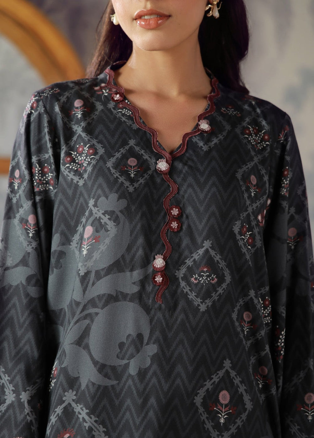 Sahar Unstitched Printed Marina Twill 2 Piece Suit Obsidian Tile Winter Collection