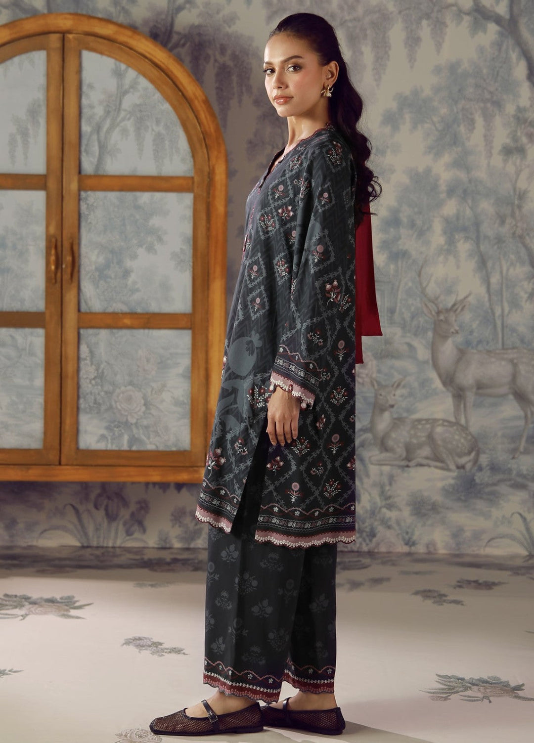 Sahar Unstitched Printed Marina Twill 2 Piece Suit Obsidian Tile Winter Collection