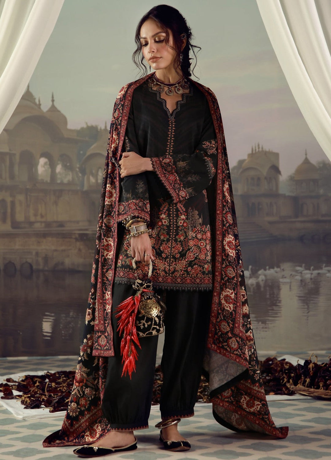 Sahar Unstitched Printed Viscose 3 Piece Suit Velmora Winter Collection