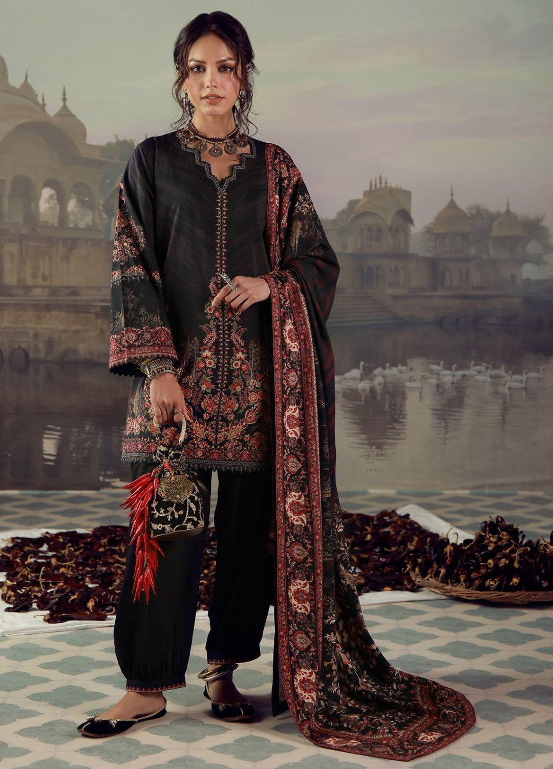 Sahar Unstitched Printed Viscose 3 Piece Suit Velmora Winter Collection